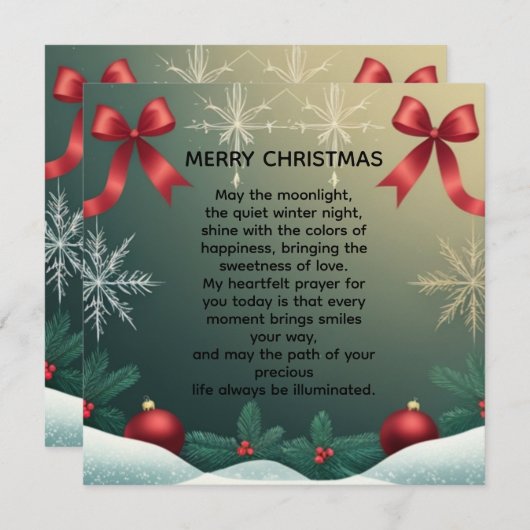 Faire-part Classic Christmas Snowflake Border with Red Bows (Devant / Derrière)