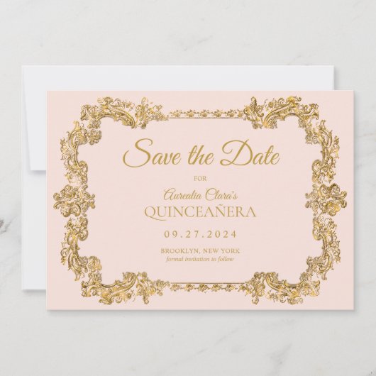 Faire-part Classic Elegant Blush Or Frame Quinceanera (Devant)