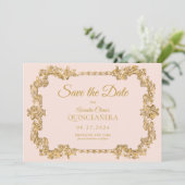 Faire-part Classic Elegant Blush Or Frame Quinceanera (Debout devant)