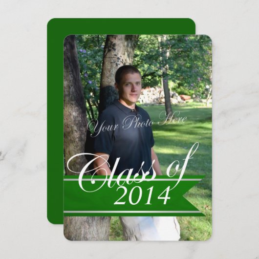 Faire-part Classic Grad 2014 Varsity Banner Green Photo (Devant / Derrière)