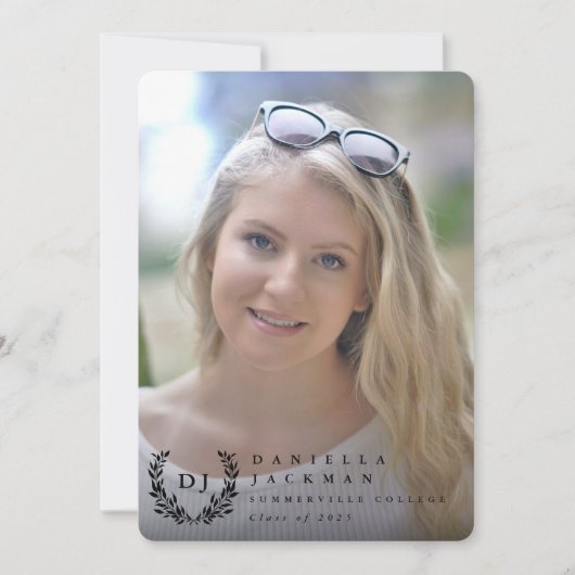 Faire-part Classic Monogramme/Laurel Wreath 2 Photo Graduatio (Devant)