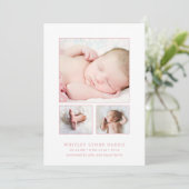 Faire-part Classic Photo Collage rose bébé fille naissance (Debout devant)