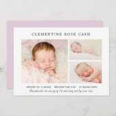 Faire-part Classic Photo Collage rose bébé fille naissance (Devant / Derrière)