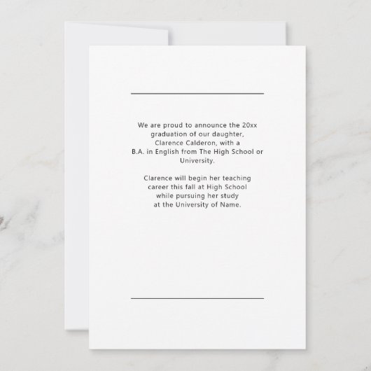Faire-part Classic simple une photo graduation (Dos)
