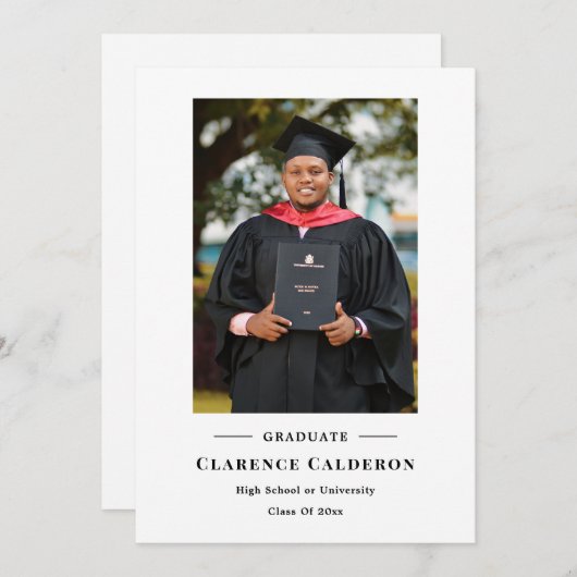 Faire-part Classic simple une photo graduation (Devant / Derrière)