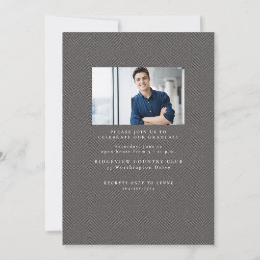 Faire-part Classic tweed cadre simple gris graduation photo (Dos)