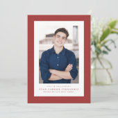 Faire-part Classic tweed cadre simple rouge graduation photo (Debout devant)