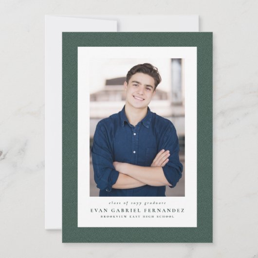 Faire-part Classic tweed cadre simple vert photo graduation (Devant)