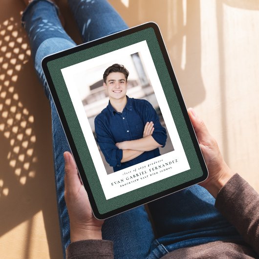 Faire-part Classic tweed cadre simple vert photo graduation