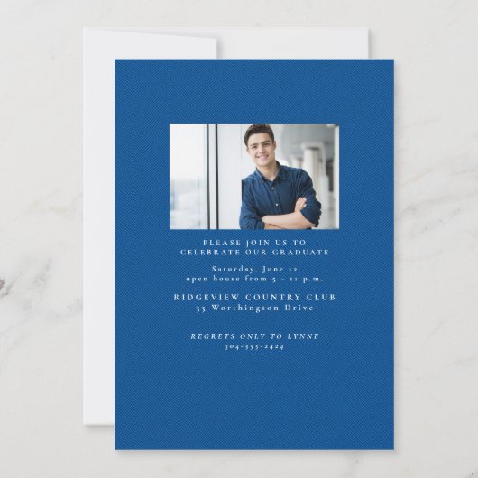 Faire-part Classic tweed frame simple bleu photo graduation (Dos)