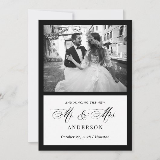 Faire-part classique Luxe noir et blanc Mariage (Devant)