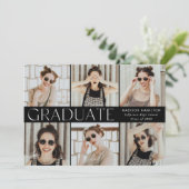 Faire-part Classique moderne Noir 6 Photo Graduation (Debout devant)