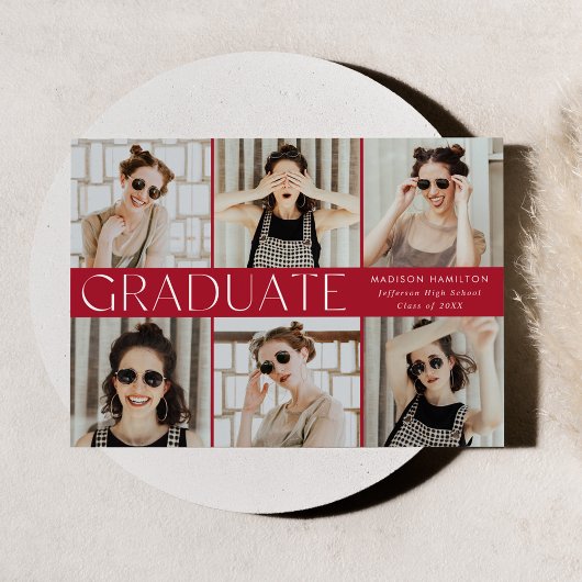 Faire-part Classique moderne Rouge 6 - Diplôme photo