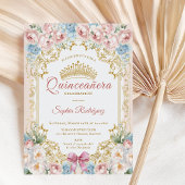 Faire-part Classique Princesse Bleu Rose Floral Quinceanera
