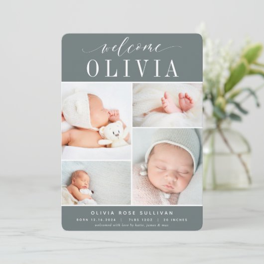Faire-part Classique quatre | Photo Collage Naissance (Debout devant)