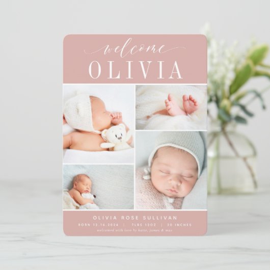 Faire-part Classique quatre | Photo Collage Naissance (Debout devant)
