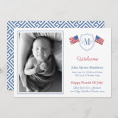 Faire-part Classique Rouge Blanc Bleu Monogramme Bébé Garçon  (Devant / Derrière)