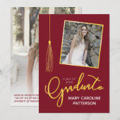 Faire-part Classy Burgundy Gold Photo (Devant / Derrière)