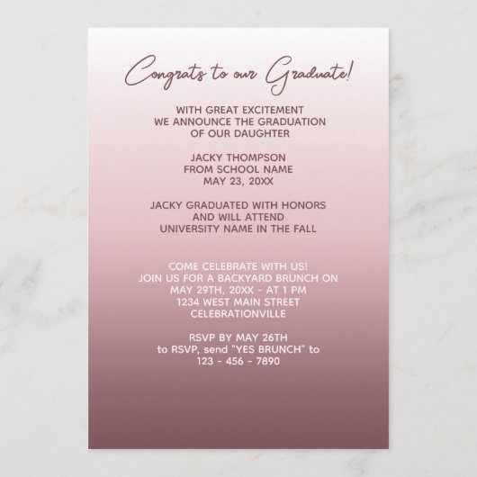 Faire-part Classy Chic Ombre Mauve Taupe Rose foncé Graduatio (Dos)