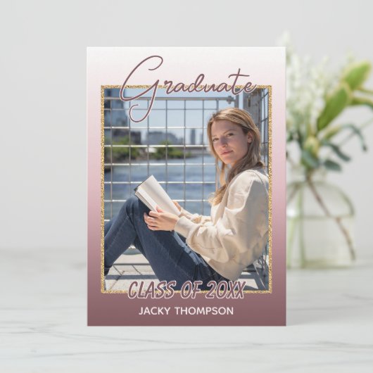 Faire-part Classy Chic Ombre Mauve Taupe Rose foncé Graduatio (Debout devant)