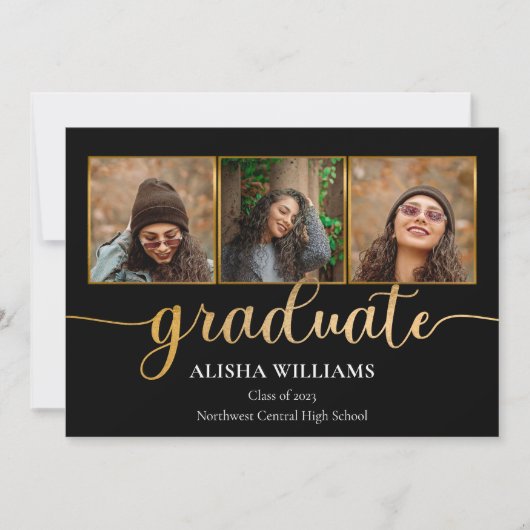 Faire-part Classy Elegant Gold Script Texte Gradué 4 Photo (Devant)