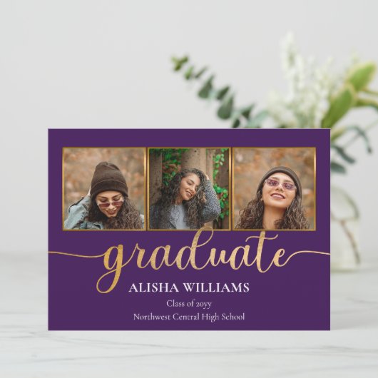 Faire-part Classy Elegant Gold Script Texte Gradué 4 Photo A (Debout devant)