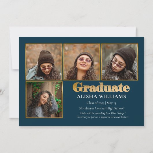 Faire-part Classy Elegant Gold Text Graduate 4 Photo (Devant)