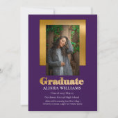 Faire-part Classy Elegant Gold Text Graduate Photo violet (Devant)