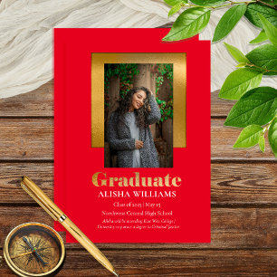 Faire-part Classy Elegant Gold Texte Diplômé Photo Rouge