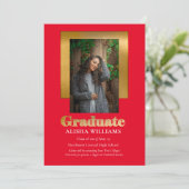 Faire-part Classy Elegant Gold Texte Diplômé Photo Rouge (Debout devant)