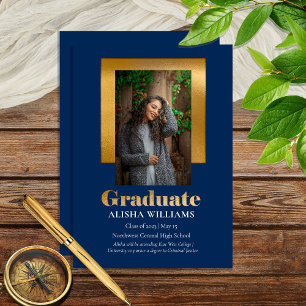 Faire-part Classy Elegant Gold Texte Gradué 1 Photo Bleu