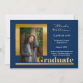 Faire-part Classy Elegant Gold Texte Gradué 1 Photo Bleu (Devant)
