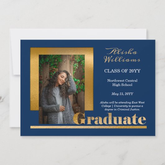 Faire-part Classy Elegant Gold Texte Gradué 1 Photo Bleu (Devant)