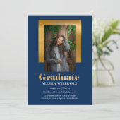 Faire-part Classy Elegant Gold Texte Gradué 1 Photo Bleu (Debout devant)