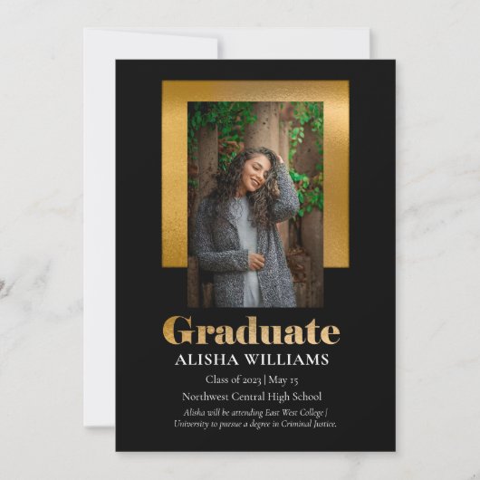 Faire-part Classy Elegant Gold Texte Gradué 1 Photo Noir (Devant)