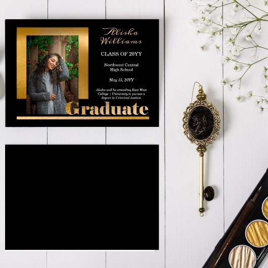 Faire-part Classy Elegant Gold Texte Gradué 1 Photo Noir