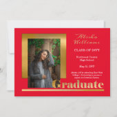 Faire-part Classy Elegant Gold Texte Gradué 1 Photo Rouge (Devant)