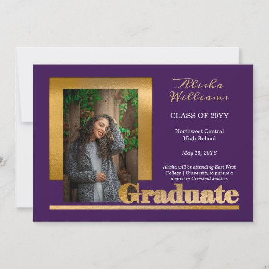 Faire-part Classy Elegant Gold Texte Gradué 1 Photo violet (Devant)