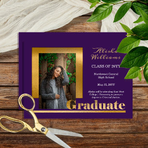 Faire-part Classy Elegant Gold Texte Gradué 1 Photo violet