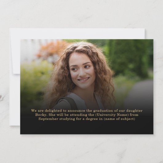 Faire-part Classy Gold Black Photo Overlay Script Graduation (Dos)
