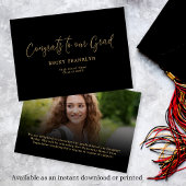 Faire-part Classy Gold Black Photo Overlay Script Graduation