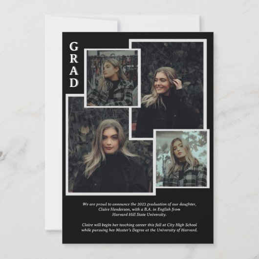 Faire-part Classy Overlay Photo Black Collage Graduation (Dos)