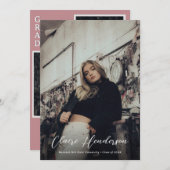 Faire-part Classy Script Dusty Pink Photo Collage Graduation (Devant / Derrière)