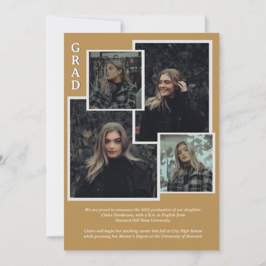 Faire-part Classy Script Mustard Photo Collage Graduation (Dos)