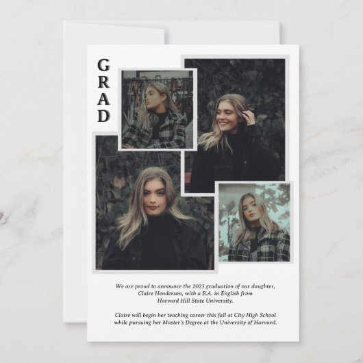 Faire-part Classy Script Overlay Photo Collage Graduation (Dos)