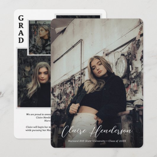 Faire-part Classy Script Overlay Photo Collage Graduation (Devant / Derrière)