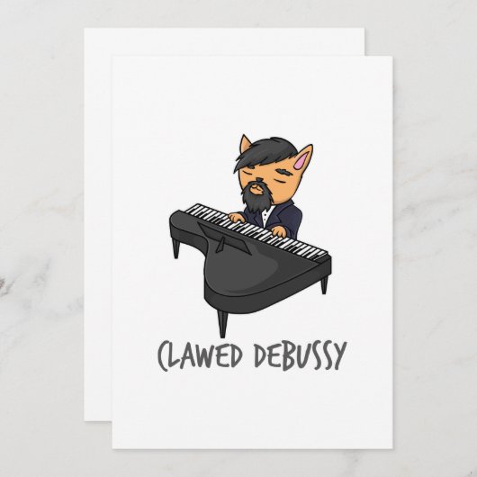 Faire-part Clawsy Piano Player Chat Pun Fun Cadeau (Devant / Derrière)