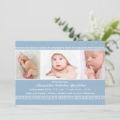 Faire-part Clé grecque - photo bleue (Debout devant)