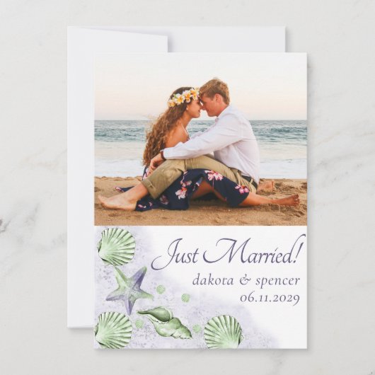 Faire-part Coastal Chic | Photo nautique violet et vert (Devant)