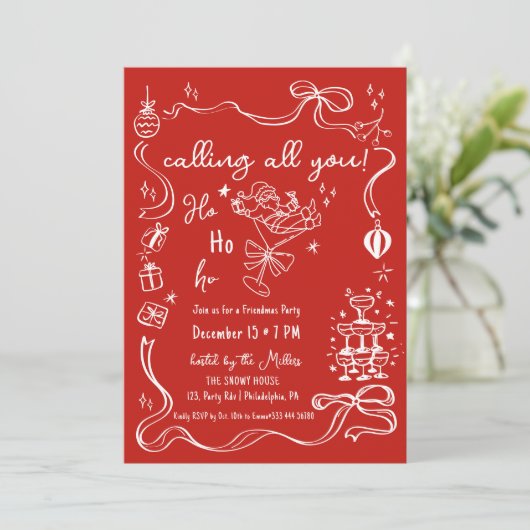 Faire-part cocktail de Père Noël de la fête des Friendmas (Debout devant)